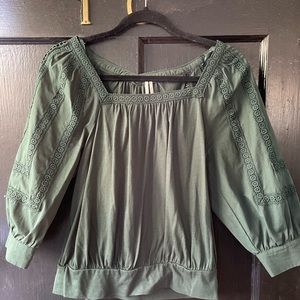 Anthropologie green three quarter sleeve blouse
